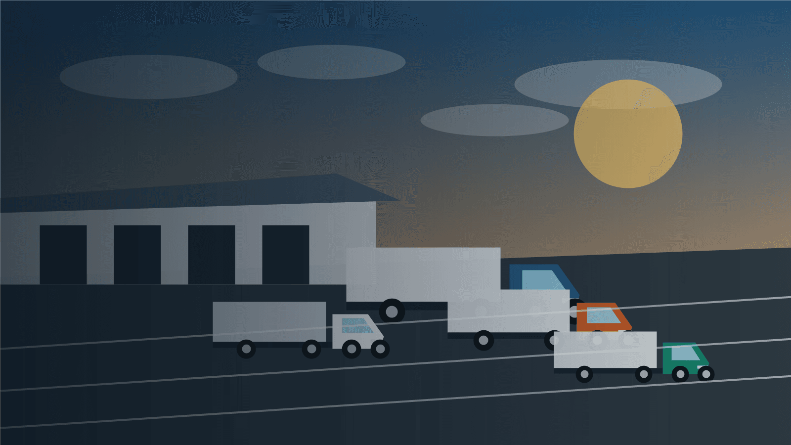 Fleet yard with trucks staged for daily operations